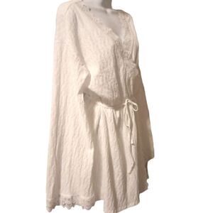 Asos textured long sleeve white mini wrap dress with crochet trim size 10